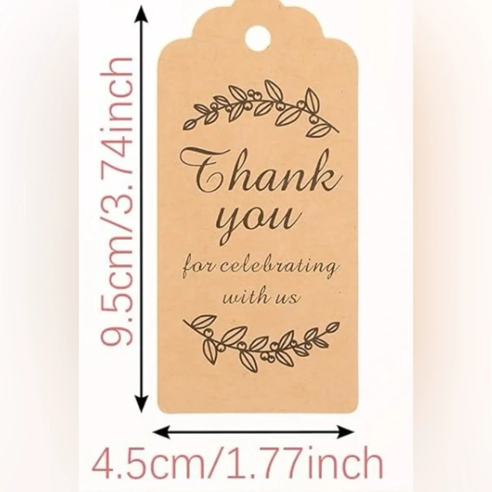 “Thank You For Celebrating With Us” Gift Tags + White Organza Gift Bags, 12 Each